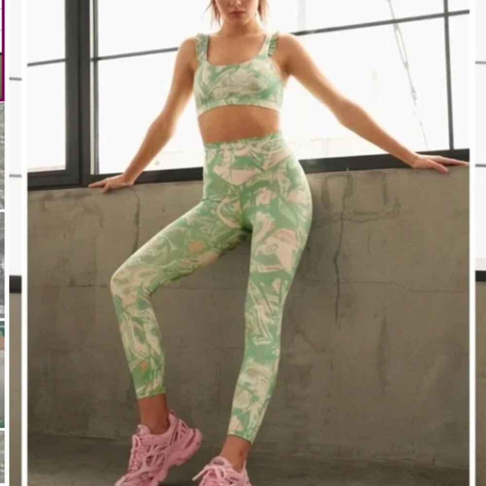 IVL Collection Green and Pink Abstract Print Activewear Set